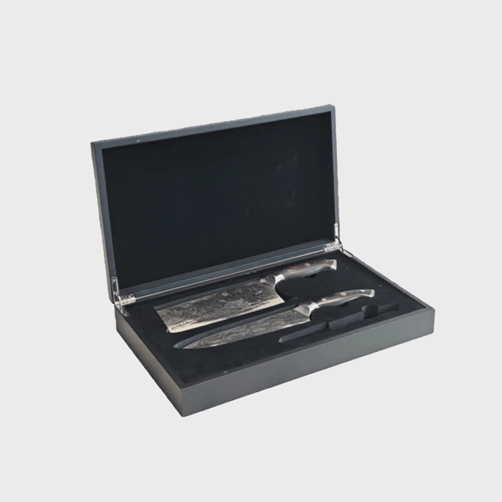 -ブラック マット ナイフ 3 本セット 木箱
